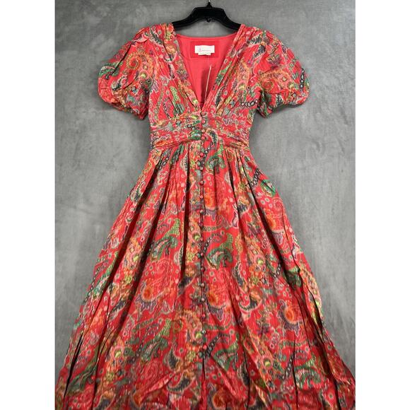 Anthropologie The Katerina Lurex Button Front Dress Size 0 V-neck Midi Dress - Picture 3 of 12